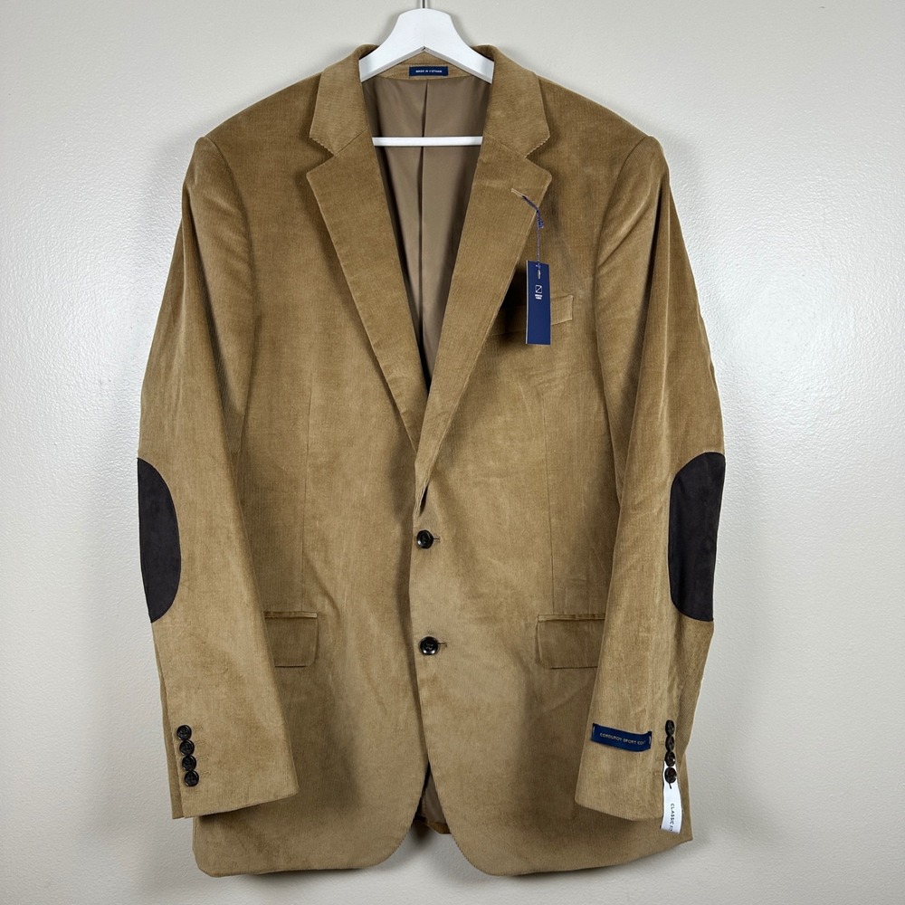 Stafford Men's 48L Sport Coat Wheat Corduroy Elbow Patches Classic Fit Stretch
